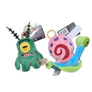 Zuru Fuggler SpongeBob SquarePants Gary Snail Plankton Plush Keyring Set NEW